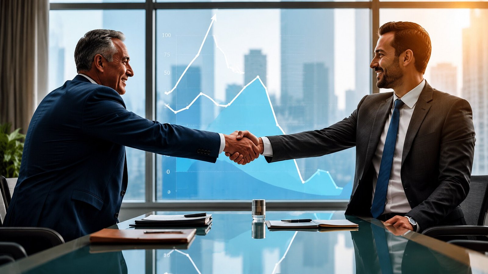 Business partners shaking hands over a deal