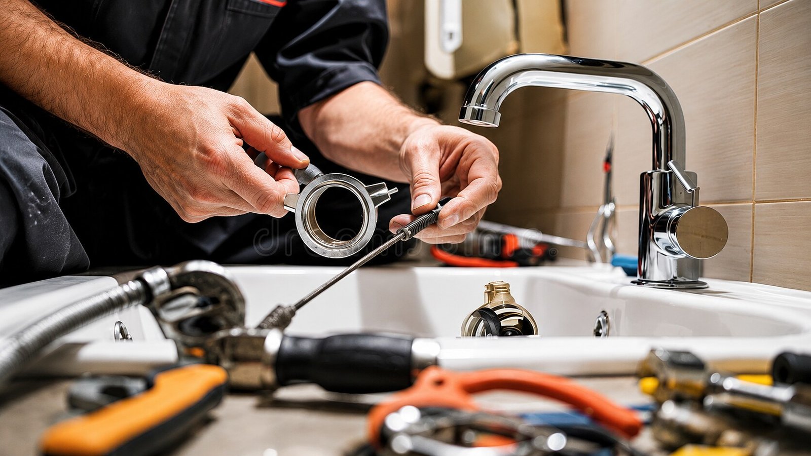 Plumbing maintenance and repair in progress