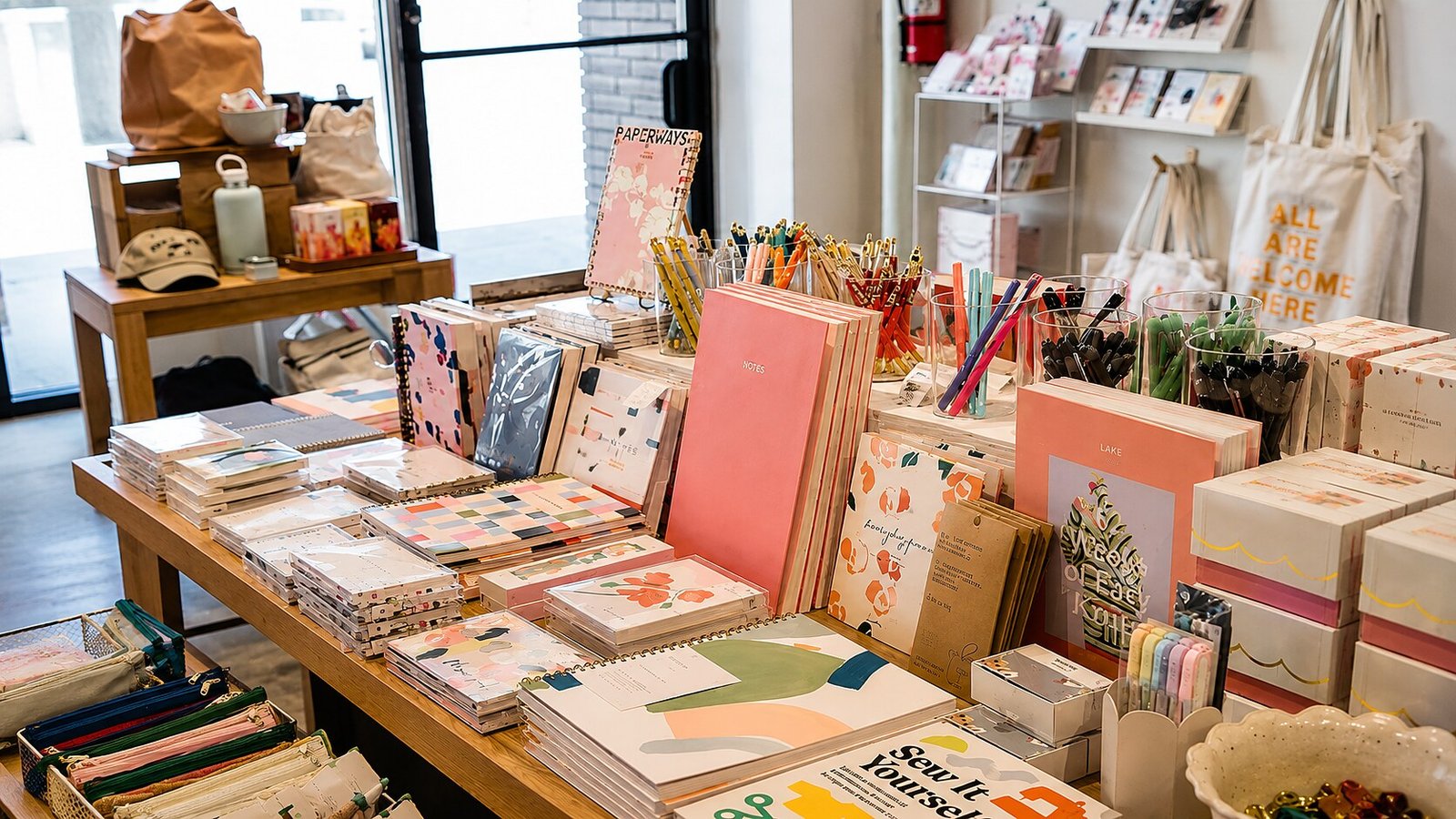 Stationery and paper goods on display