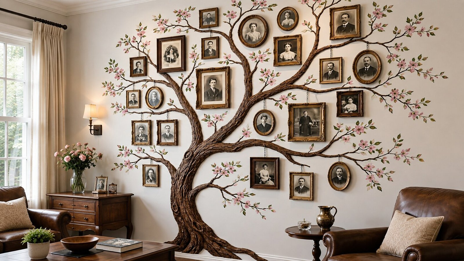 Handcrafted wooden photo frames displayed on a wall