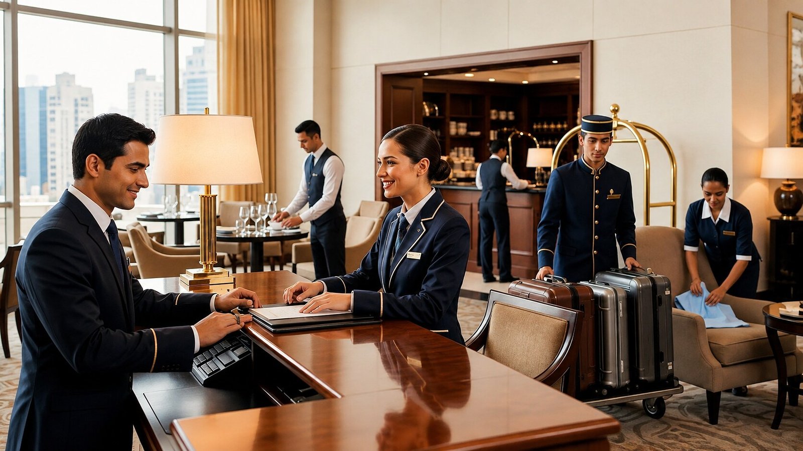 Front-desk and concierge team welcoming guests